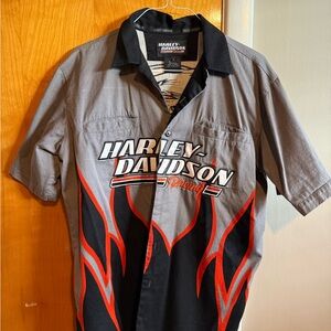 Harley-Davidson Racing Shirt with Gray, Black, and Red Flames